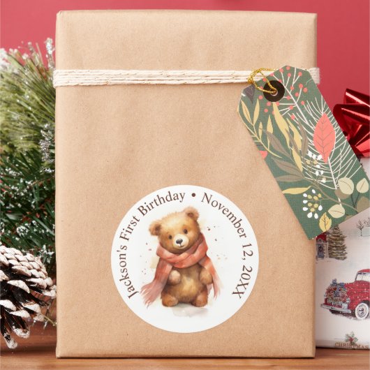 Schattigee Waterverf Baby Beer Baby shower Ronde Sticker (Feestdagen)