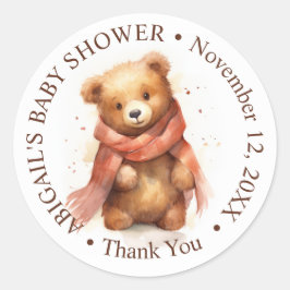 Schattigee Waterverf Baby Beer Baby shower Ronde Sticker