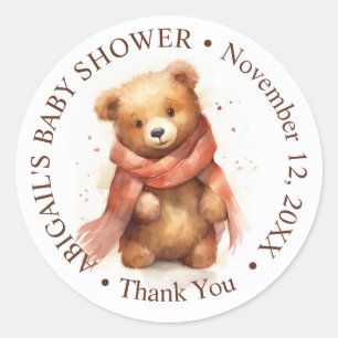 Schattigee Waterverf Baby Beer Baby shower Ronde Sticker
