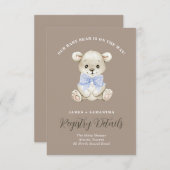 Schattigee Waterverf Baby Beer Blue Bow Gift Regis Aankondiging (Voorkant / Achterkant)