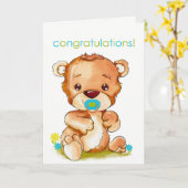 Schattigee Waterverf Baby Beer Boy Gefeliciteerd Kaart (Gele Bloem)