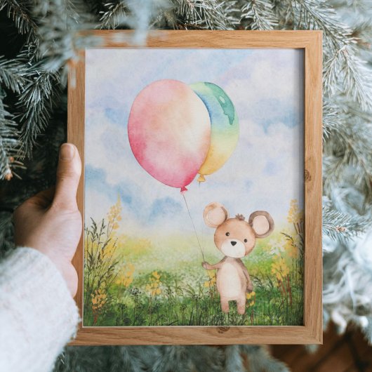 Schattigee Waterverf Baby Beer Geslacht Nutral Nur Poster