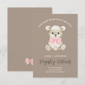 Schattigee Waterverf Baby Beer Roze Bow Gift Regis Aankondiging (Voorkant / Achterkant)