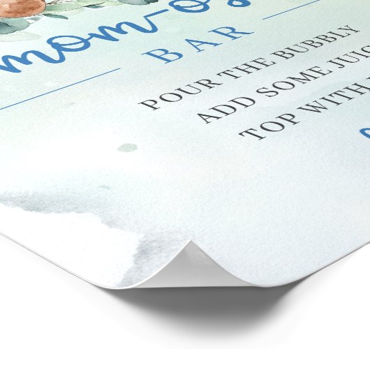 Schattigee waterverf baby blauw beer Mom-osa bar Poster (Hoek)