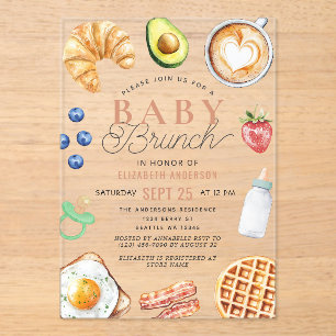 Schattigee Waterverf Baby Brunch Baby shower Acryl Uitnodigingen