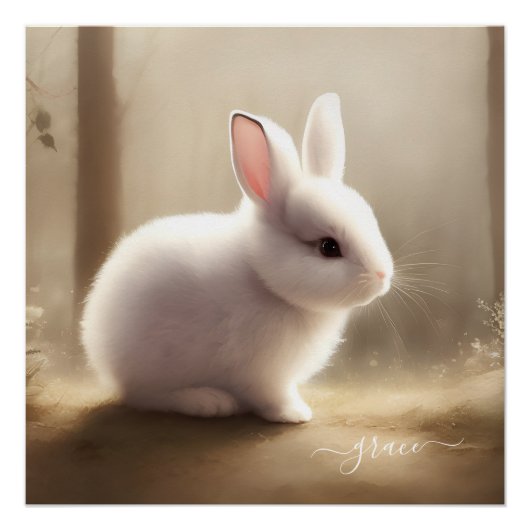 Schattigee Waterverf Baby Bunny Kinder Kamer Naam  Perfect Poster (Voorkant)