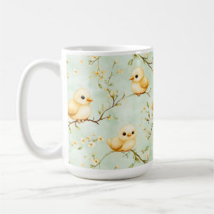 Schattigee Waterverf Baby Chicks & Floral Mint Gro Koffiemok