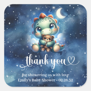 Schattigee waterverf baby Dino en Teddybeer baby Vierkante Sticker
