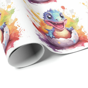 Schattigee Waterverf Baby Dinosaur Cadeaupapier