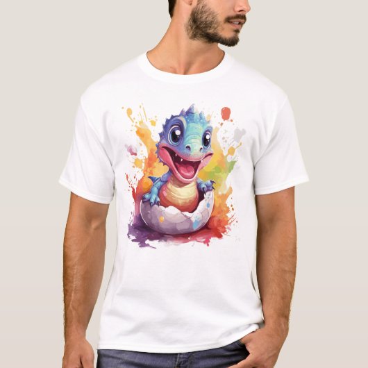 Schattigee Waterverf Baby Dinosaur T-shirt (Voorkant)