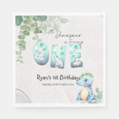 Schattigee Waterverf Baby Dinosaurus 1e Verjaardag Servet (Voorkant)