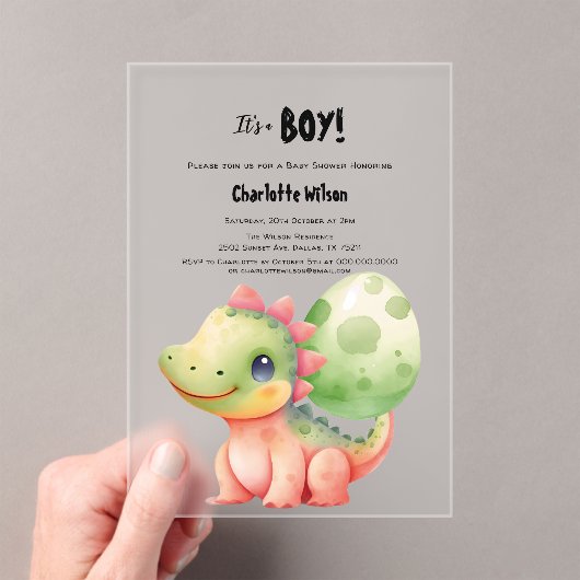 Schattigee Waterverf Baby Dinosaurus Baby shower Acryl Uitnodigingen (Insitu (Draagbaar))