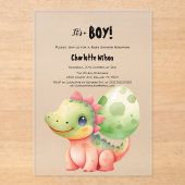 Schattigee Waterverf Baby Dinosaurus Baby shower Acryl Uitnodigingen (Voorkant)