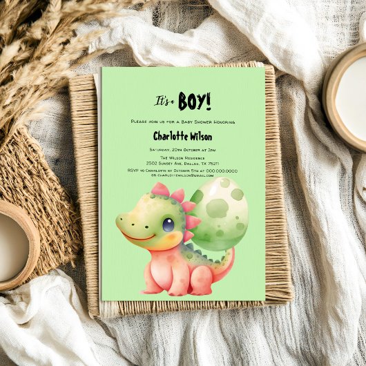Schattigee Waterverf Baby Dinosaurus Baby shower Kaart