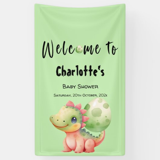 Schattigee Waterverf Baby Dinosaurus Baby shower Spandoek (Verticaal)