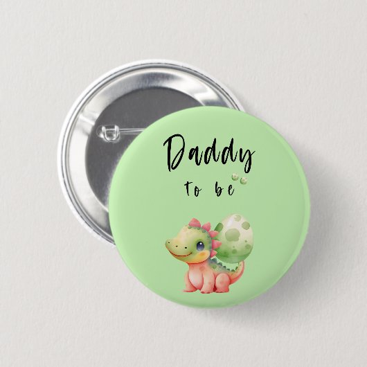 Schattigee Waterverf Baby Dinosaurus Daddy-to-be B Ronde Button 5,7 Cm (Voorkant /achterkant)