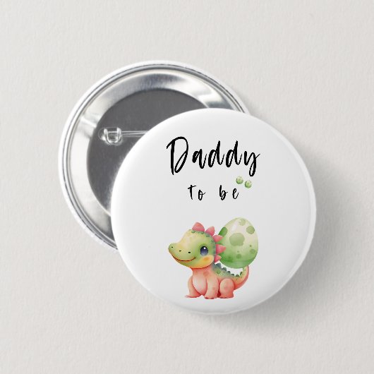 Schattigee Waterverf Baby Dinosaurus Daddy-to-be B Ronde Button 5,7 Cm (Voorkant /achterkant)
