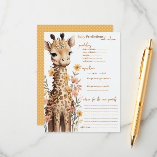 Schattigee Waterverf Baby Giraffe Baby shower Advieskaart (Voorkant / Achterkant in situ)