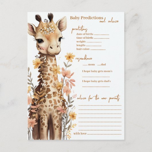 Schattigee Waterverf Baby Giraffe Baby shower Advieskaart (Voorkant)