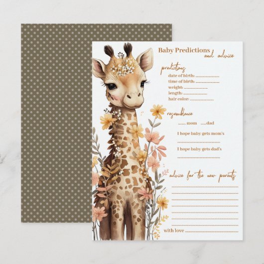 Schattigee Waterverf Baby Giraffe Baby shower Advieskaart (Voorkant / Achterkant)