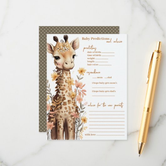 Schattigee Waterverf Baby Giraffe Baby shower Advieskaart (Voorkant / Achterkant in situ)