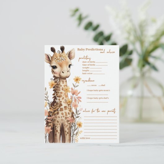 Schattigee Waterverf Baby Giraffe Baby shower Advieskaart (Staand voorkant)