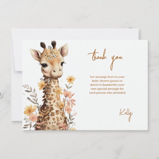 Schattigee Waterverf Baby Giraffe Baby shower Bedankkaart (Voorkant)