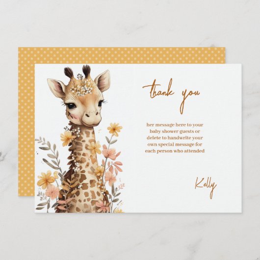 Schattigee Waterverf Baby Giraffe Baby shower Bedankkaart (Voorkant / Achterkant)