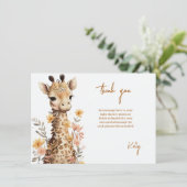 Schattigee Waterverf Baby Giraffe Baby shower Bedankkaart (Staand voorkant)