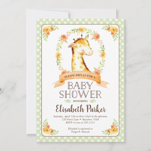 Schattigee Waterverf Baby Giraffe Baby shower Kaart (Voorkant)