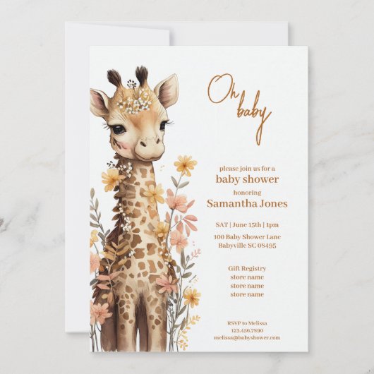 Schattigee Waterverf Baby Giraffe Baby shower Kaart (Voorkant)