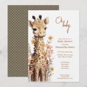 Schattigee Waterverf Baby Giraffe Baby shower Kaart (Voorkant / Achterkant)