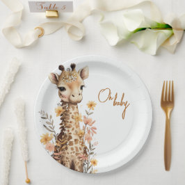 Schattigee Waterverf Baby Giraffe Baby shower Papieren Bordje