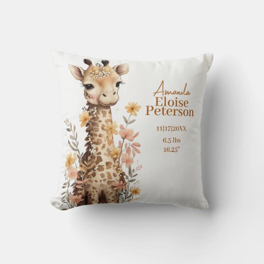 Schattigee Waterverf Baby Giraffe Baby Stats Kussen (Voorkant)