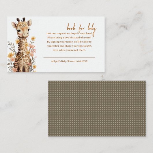 Schattigee Waterverf Baby Giraffe Boek voor Baby Informatiekaartje (Voorkant / Achterkant)