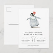 Schattigee Waterverf Baby Girl Penguin Baby shower Uitnodiging Briefkaart (Voorkant / Achterkant)