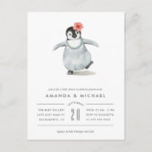 Schattigee Waterverf Baby Girl Penguin Baby shower Uitnodiging Briefkaart (Voorkant)