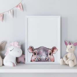 Schattigee Waterverf Baby Hippo kinderkamer decor Poster