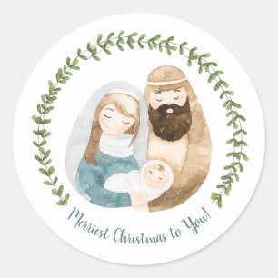 Schattigee Waterverf Baby Jesus Geboorte Kerstmis Ronde Sticker
