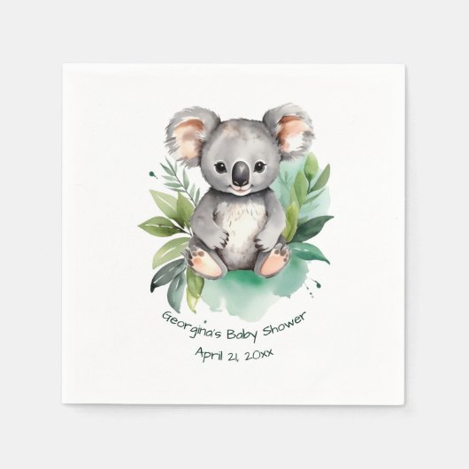 Schattigee Waterverf Baby Koala Baby shower Servet (Voorkant)
