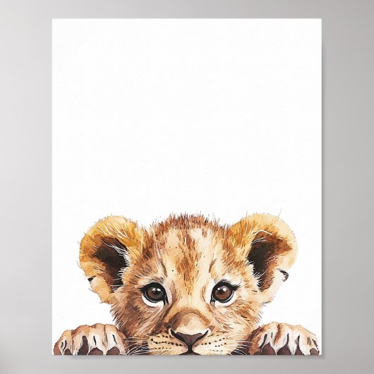 Schattigee Waterverf Baby Lion Nursery Decor Poster (Voorkant)