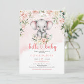 Schattigee waterverf baby olifant blush bloesemsaf kaart (Staand voorkant)