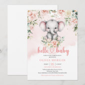 Schattigee waterverf baby olifant blush bloesemsaf kaart (Voorkant / Achterkant)