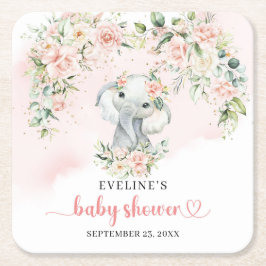 Schattigee waterverf baby olifant blush en goud kartonnen onderzetters