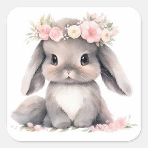 Schattigee Waterverf Baby Paashaas Graphic Meisjes Vierkante Sticker