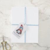 Schattigee Waterverf Baby Pinguïn Kerstmis Cadeaulabel (Met Touw)