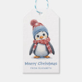 Schattigee Waterverf Baby Pinguïn Kerstmis Cadeaulabel (Voorkant)