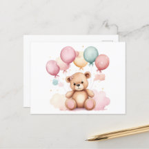 Schattigee Waterverf Baby showers ballonnen teddyb