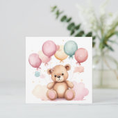 Schattigee Waterverf Baby showers ballonnen teddyb Kaart (Staand voorkant)