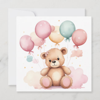 Schattigee Waterverf Baby showers ballonnen teddyb Kaart